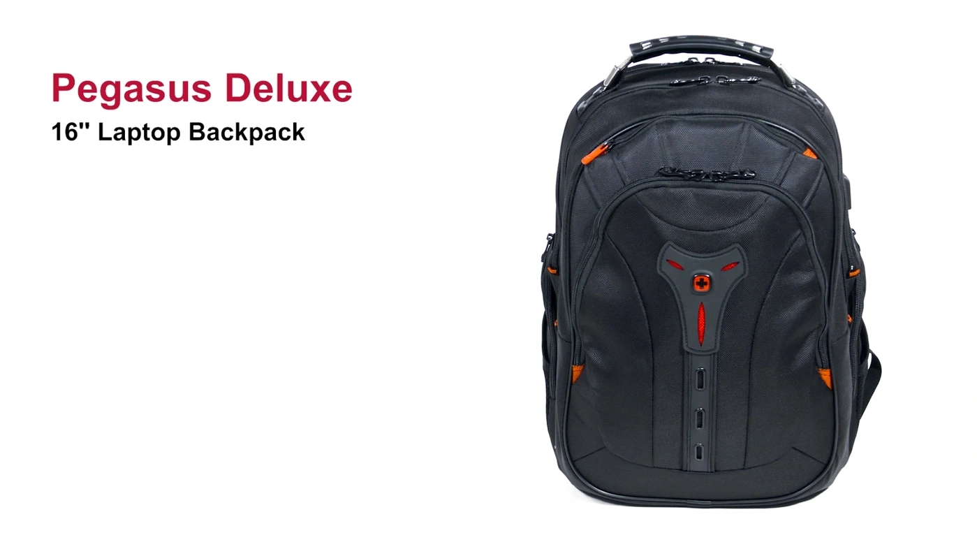 Black Pegasus Deluxe 16" Laptop Backpack on a white background