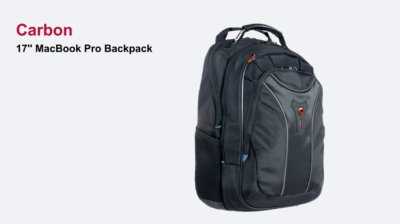 Black backpack for 17" MacBook Pro, Carbon brand, on a white background