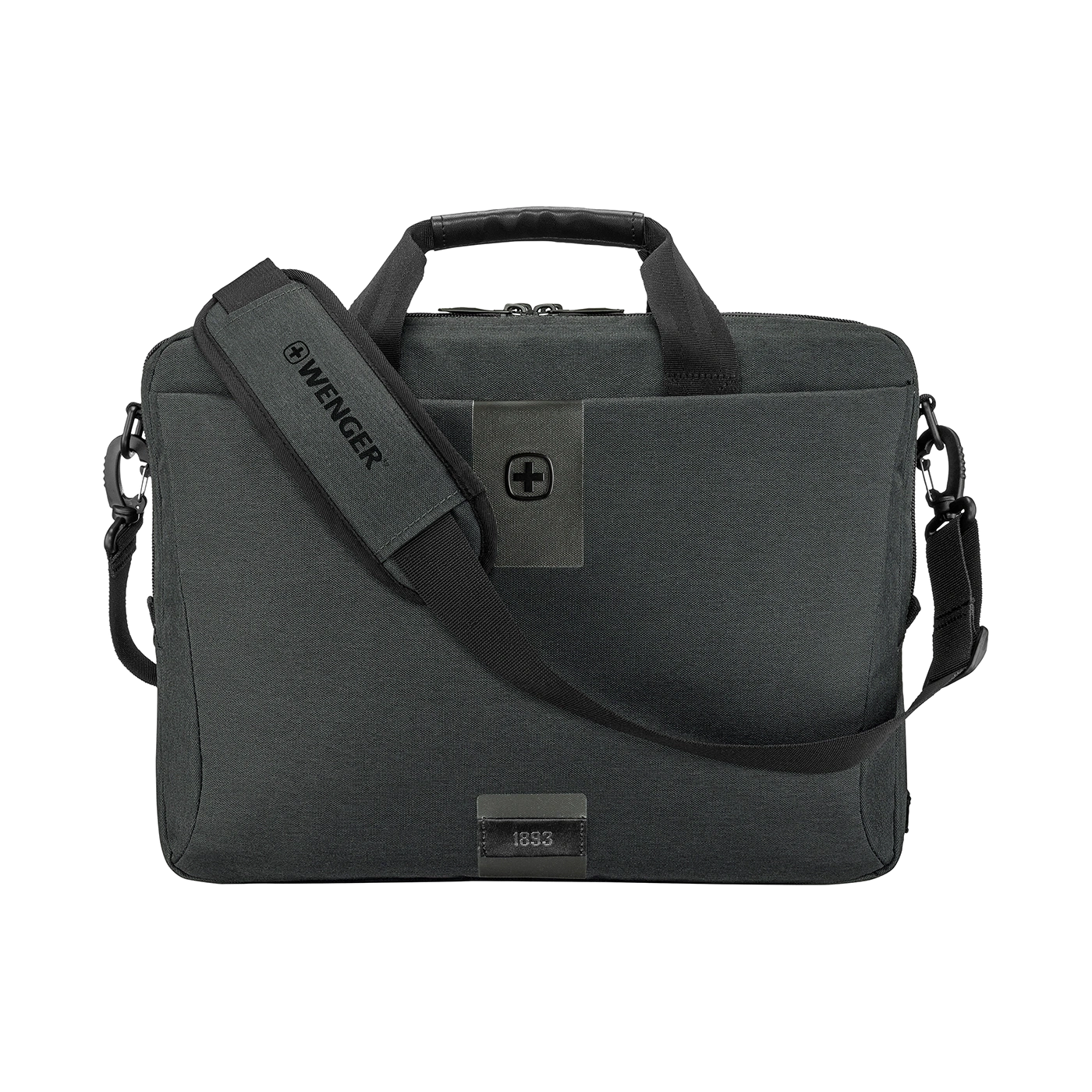 Dark gray briefcase with shoulder strap and Wenger logo, 1893