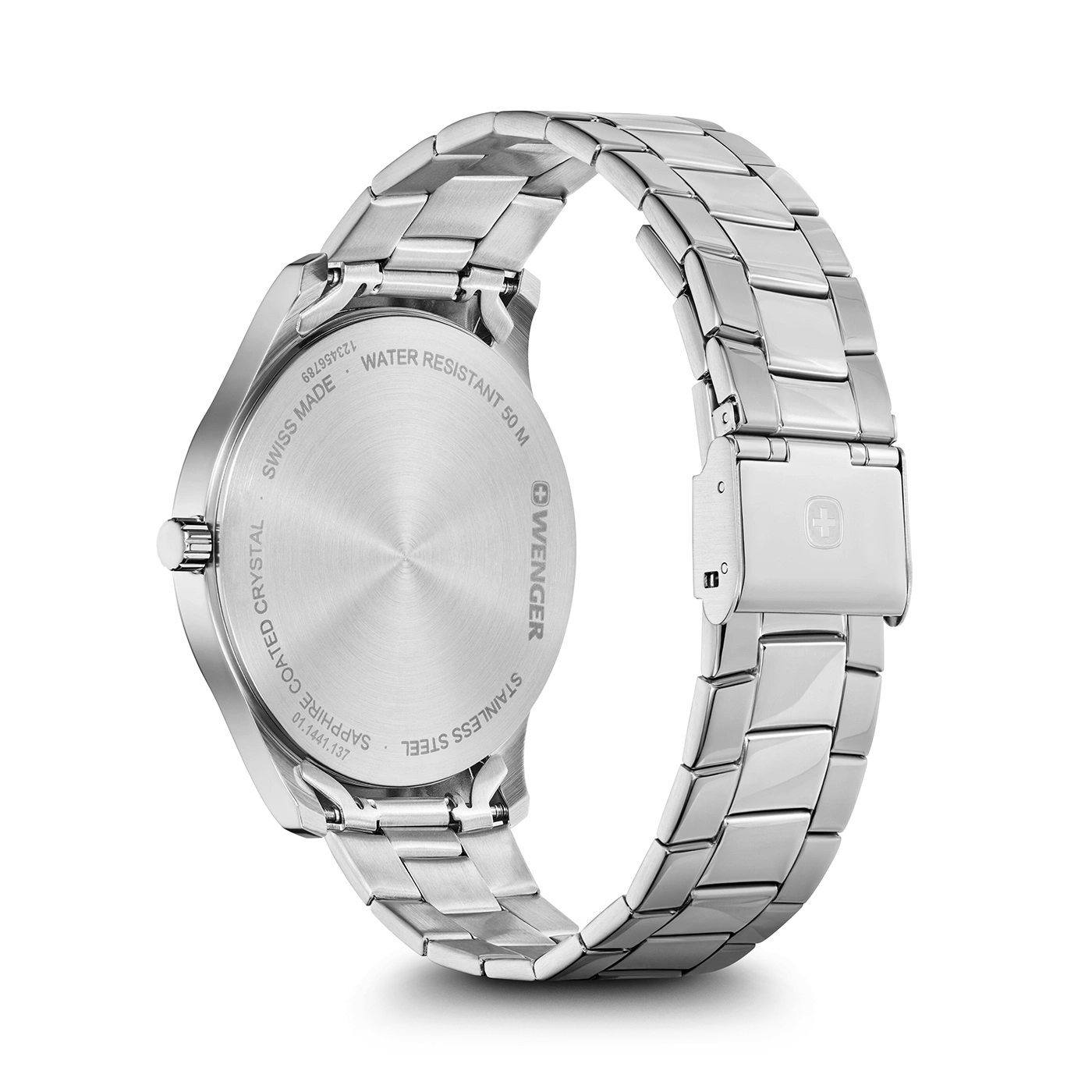 Wenger watch, stainless steel, sapphire crystal, water resistant, Swiss Made, wristwatch, silver