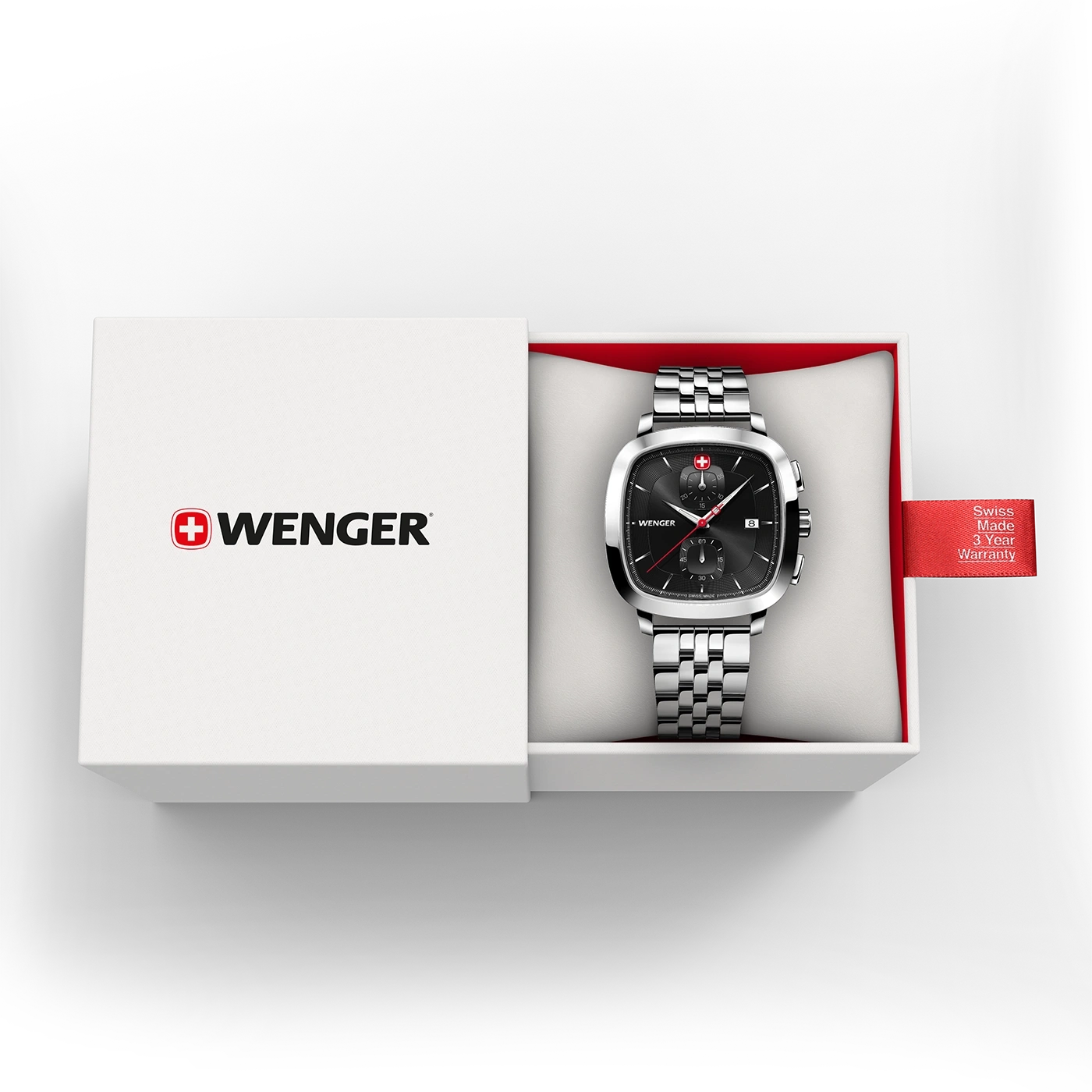 Wenger watch in a box, Swiss Made, 3 year warranty, black