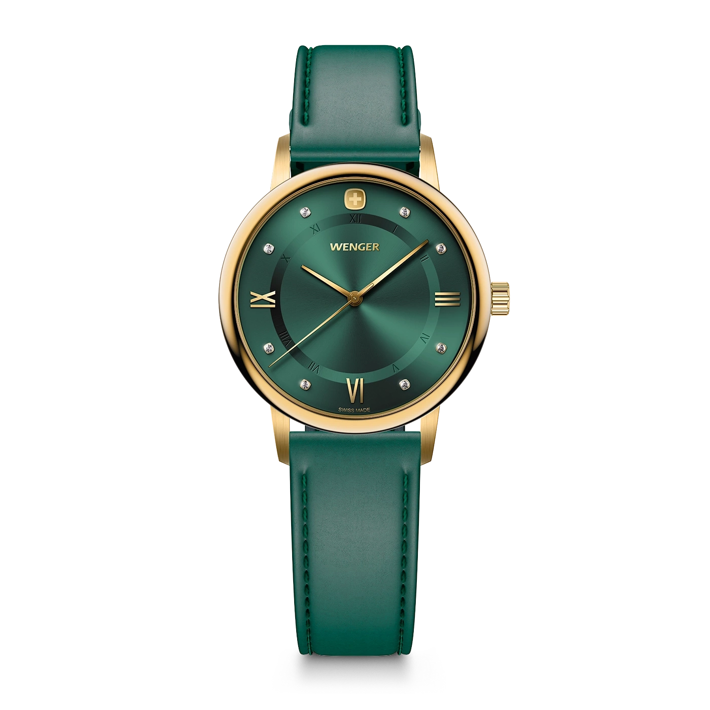 Women's watch gold-green Ø 35 mm Feminine watch with Swarovski crystals