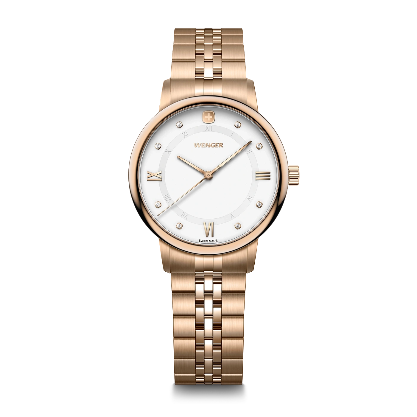Women's watch rose-gold-white Ø 35 mm Feminine watch with Swarovski crystals