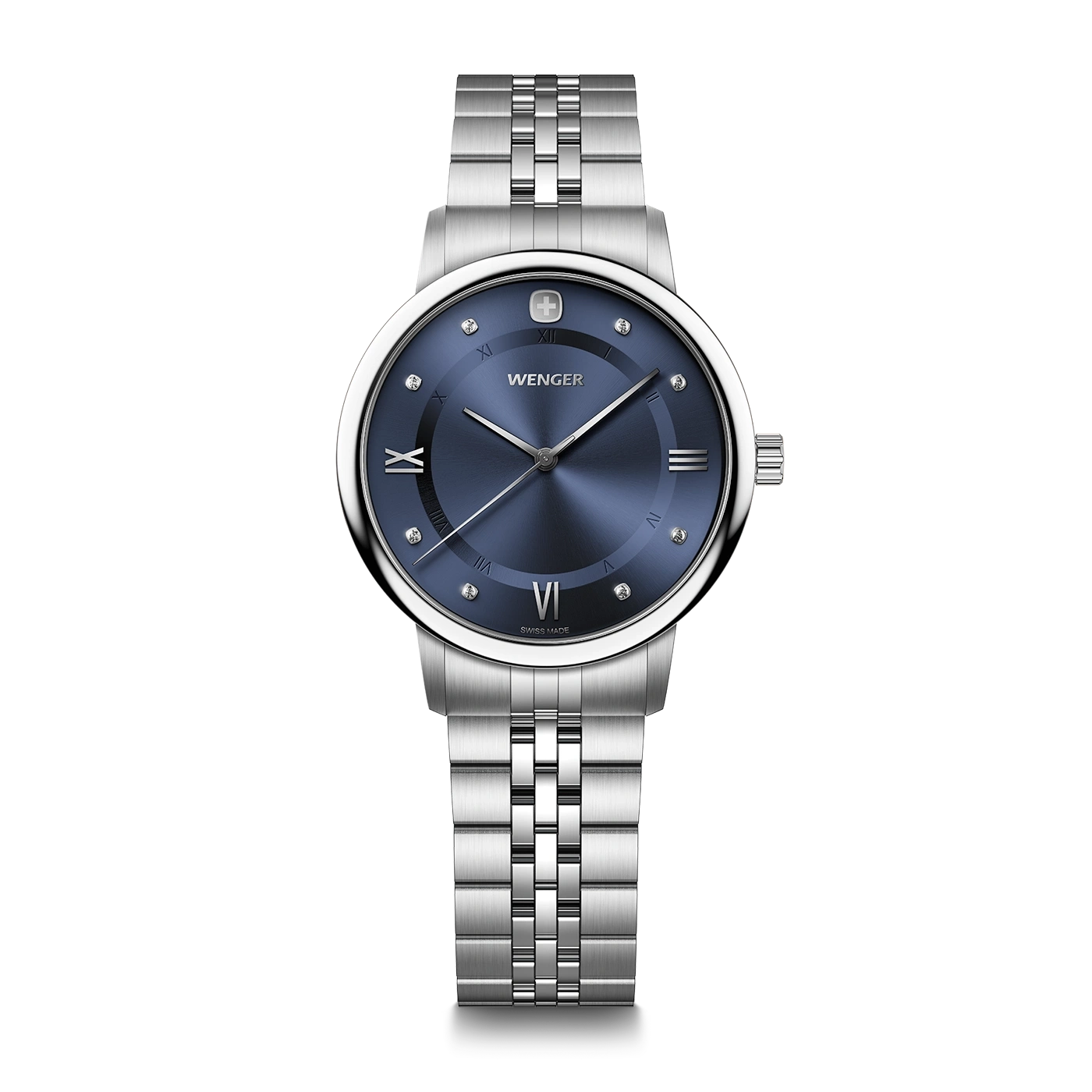 Women's watch silver-blue Ø 35 mm Feminine watch with Swarovski crystals