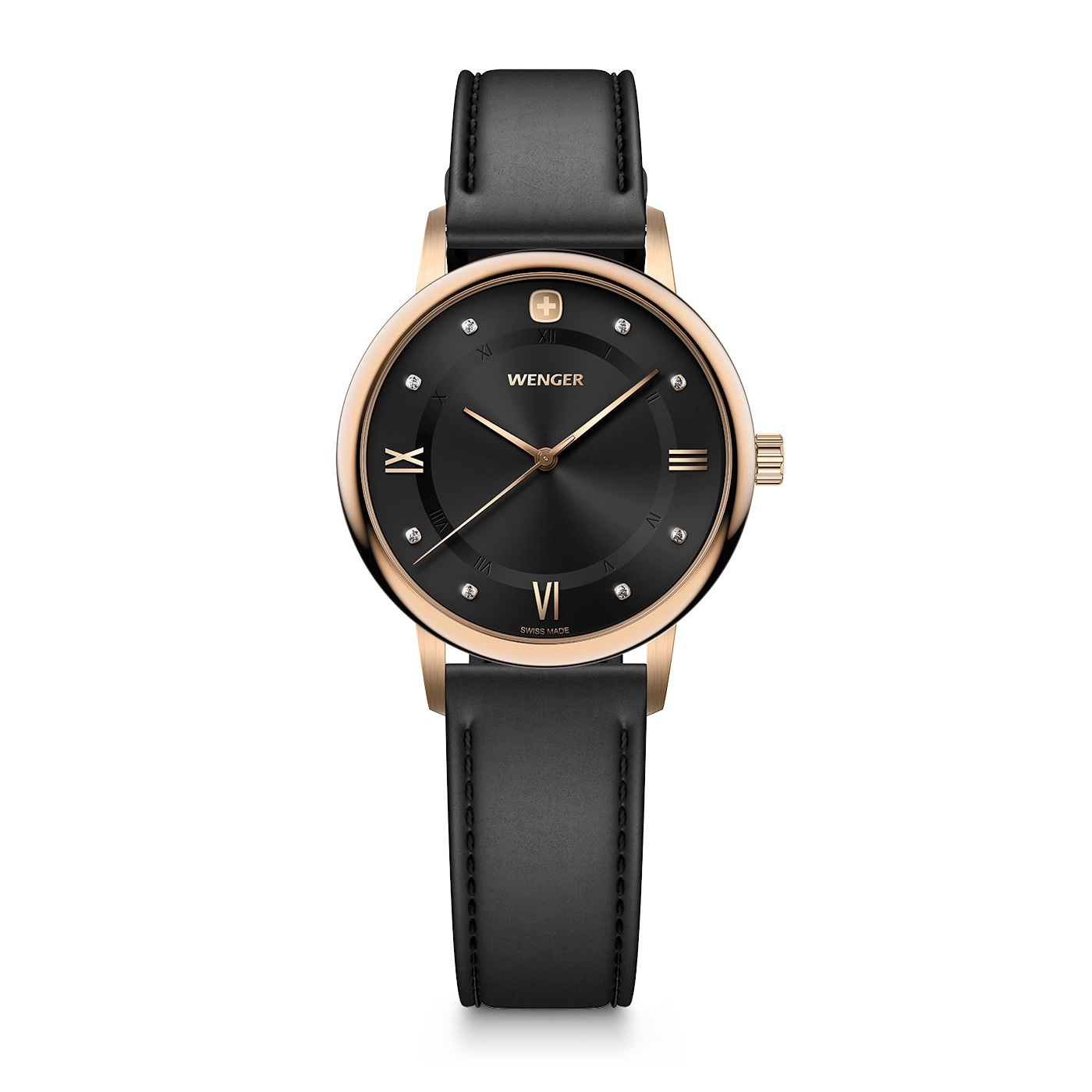 Women's watch rose-gold-black Ø 35 mm Feminine watch with Swarovski crystals